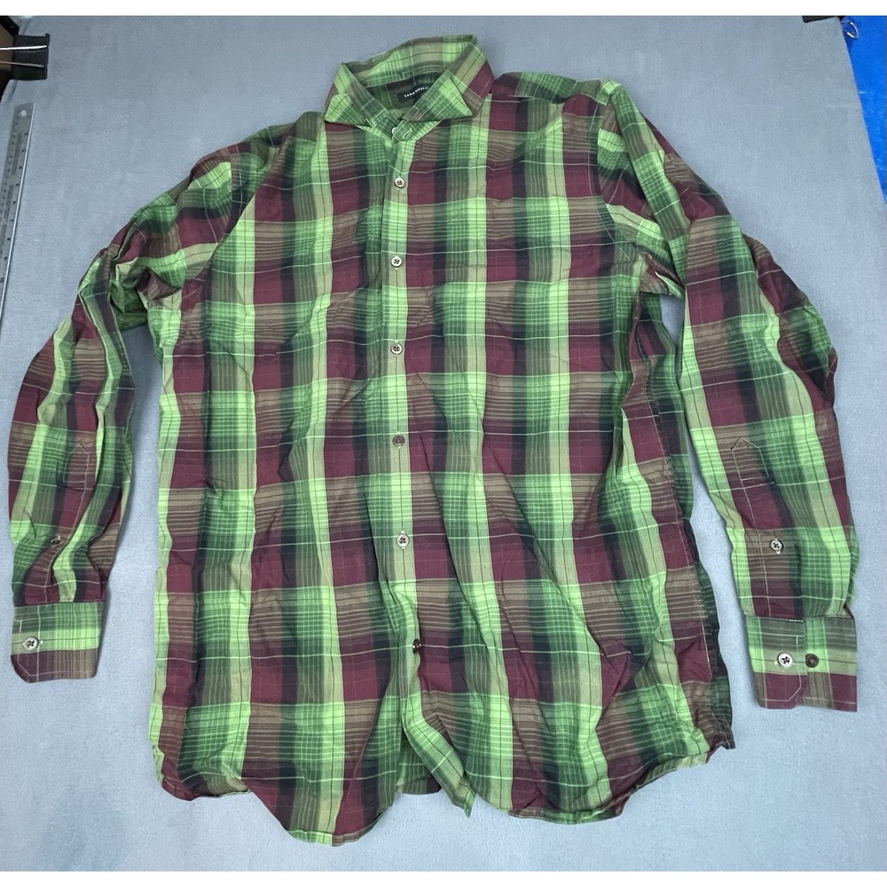Banana Republic Plaid Shirt Mens Large Green Lightweight Button Up Casual Shirt
